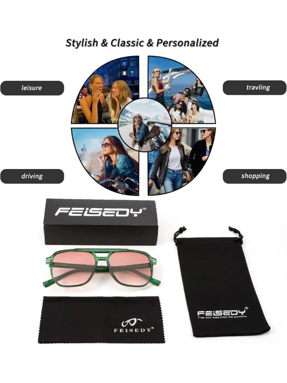 Retro Square Aviator Sunglasses for Women & Men - 70s Vintage Plastic Frame